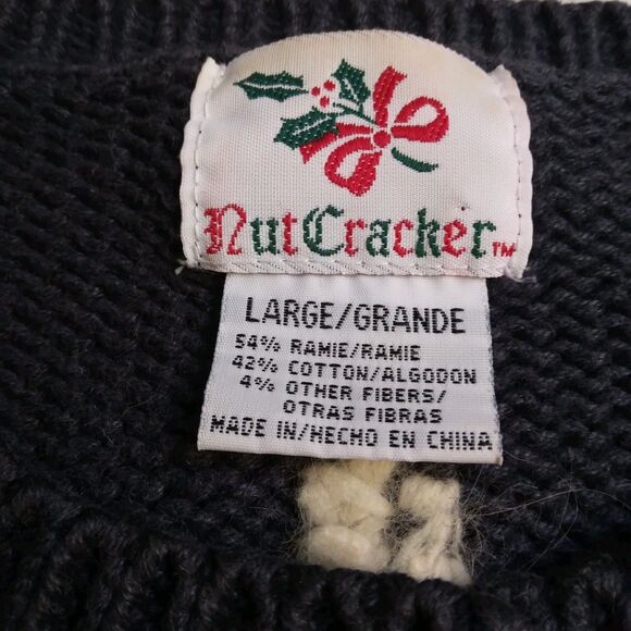 Vintage Nutcracker Christmas Holiday Party Cardigan Sweater Navy Snowmen Size L - Picture 5 of 15
